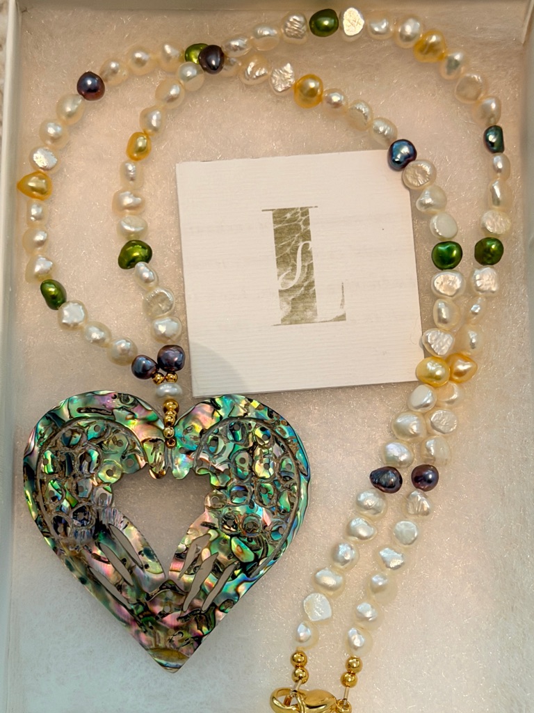 Lee Sands Iridescent Abalone Heart Pearl Necklace - Luxury Designer Style